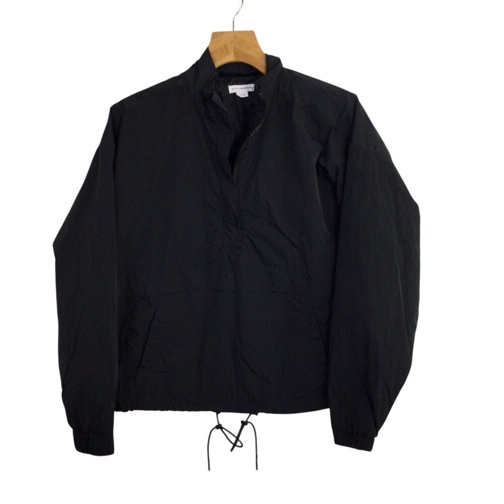 Good American Women's Anorak Jacket Windbreaker Oversized Shine Black Size 1/2